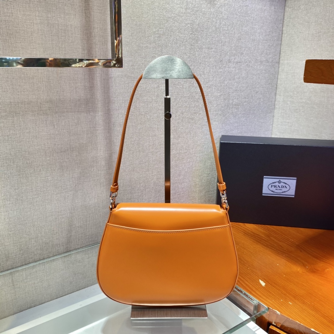 Prada Cleo Brushed Leather Shoulder Bag With Flap Orange 1BD311